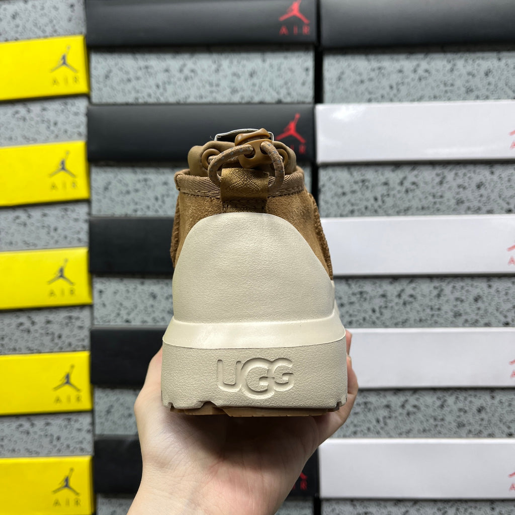 UGG Chunky-Sole Slip-On Ankle Boots in Chestnut & Cream