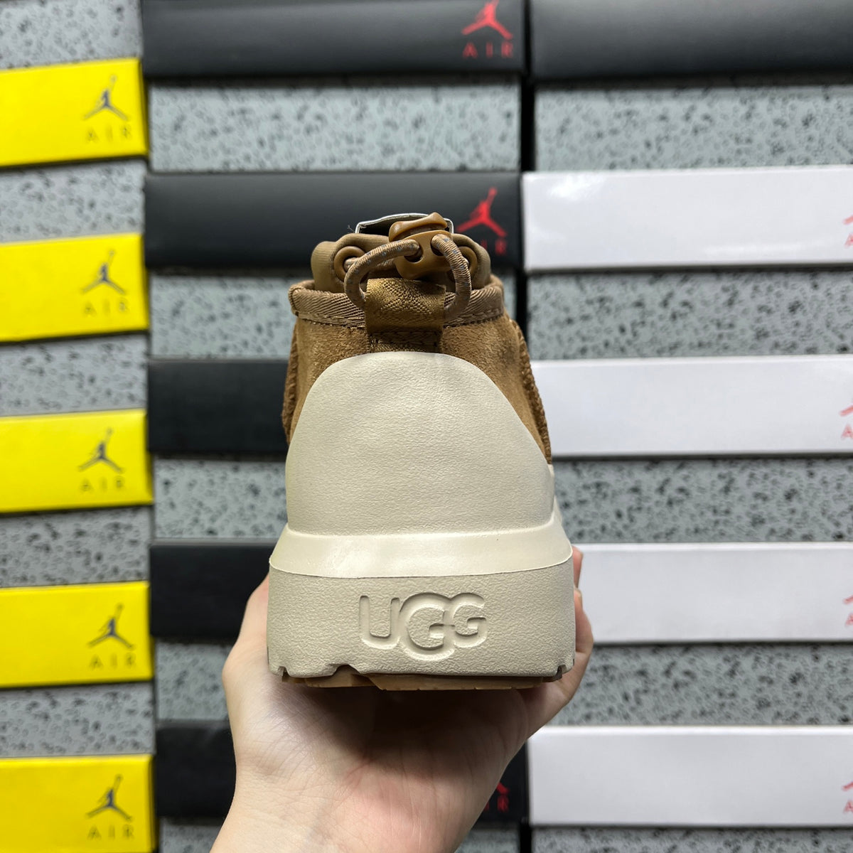 UGG Chunky-Sole Slip-On Ankle Boots in Chestnut & Cream