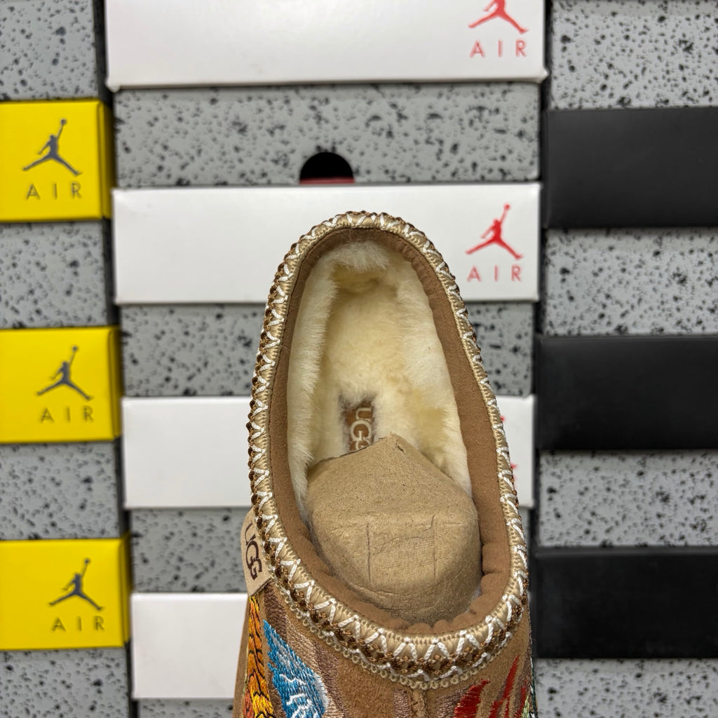 UGG Dragon & Tiger Embroidered Slip-On Shoes in Chestnut – Style 2553