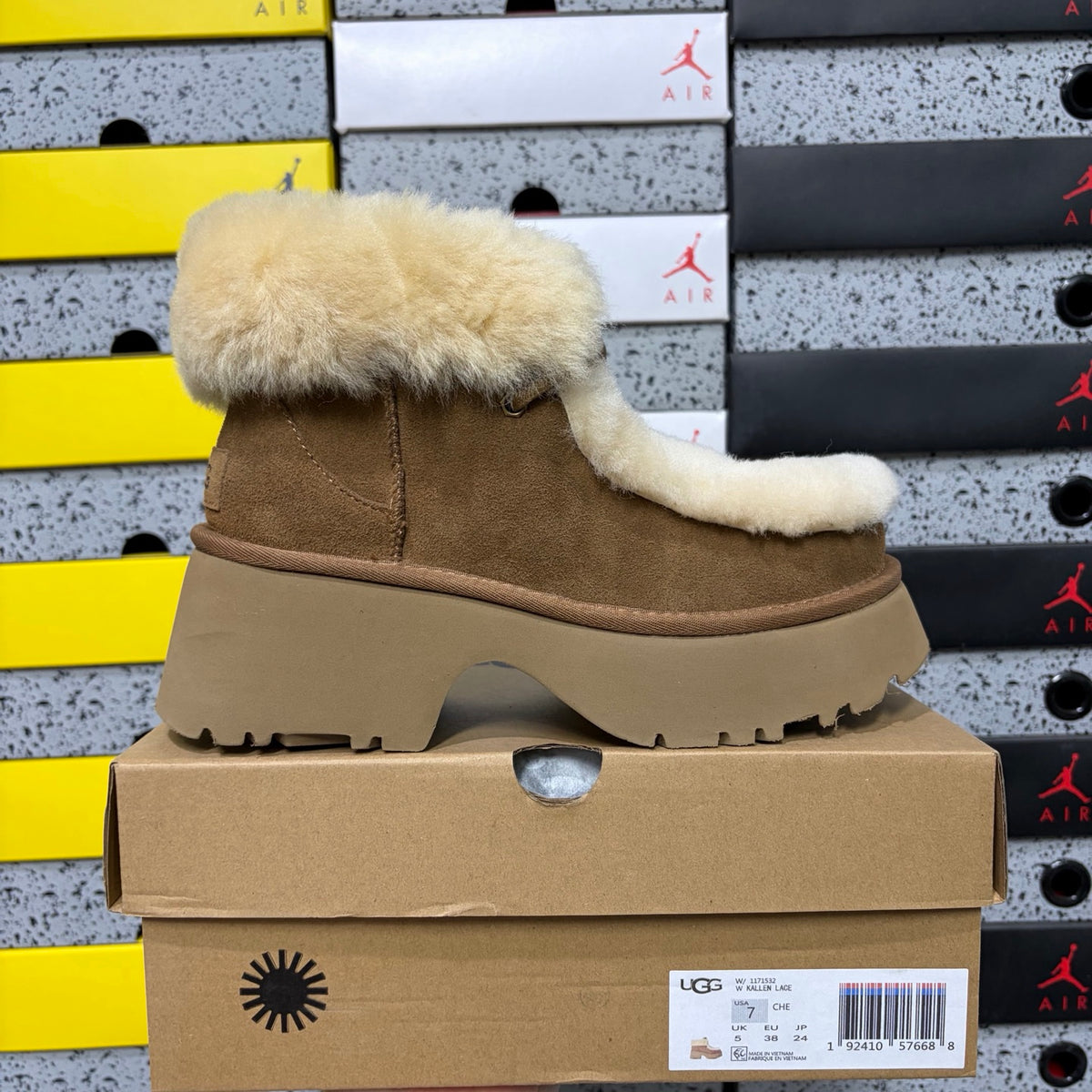 UGG Plush-Trim Platform Lace-Up Boots in Chestnut – Style W1171532