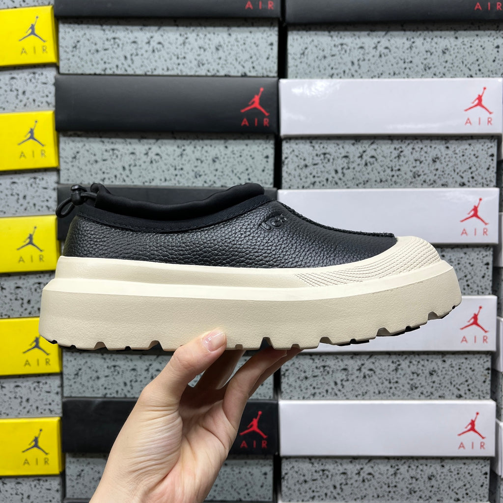 UGG Chunky-Sole Leather Slip-On Shoes in Black & Cream