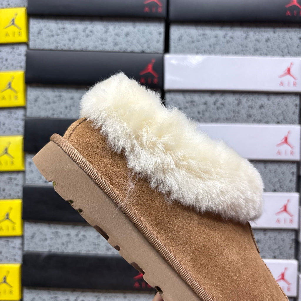 UGG Tazzette Plush-Collar Slip-On Shoes in Chestnut & Cream