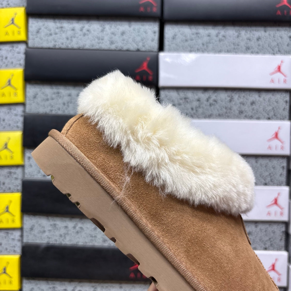 UGG Tazzette Plush-Collar Slip-On Shoes in Chestnut & Cream
