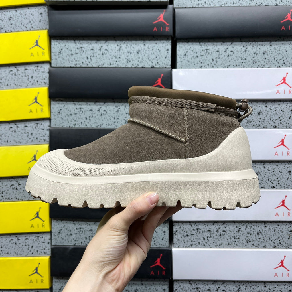 UGG Chunky-Sole Slip-On Ankle Boots in Olive & Cream