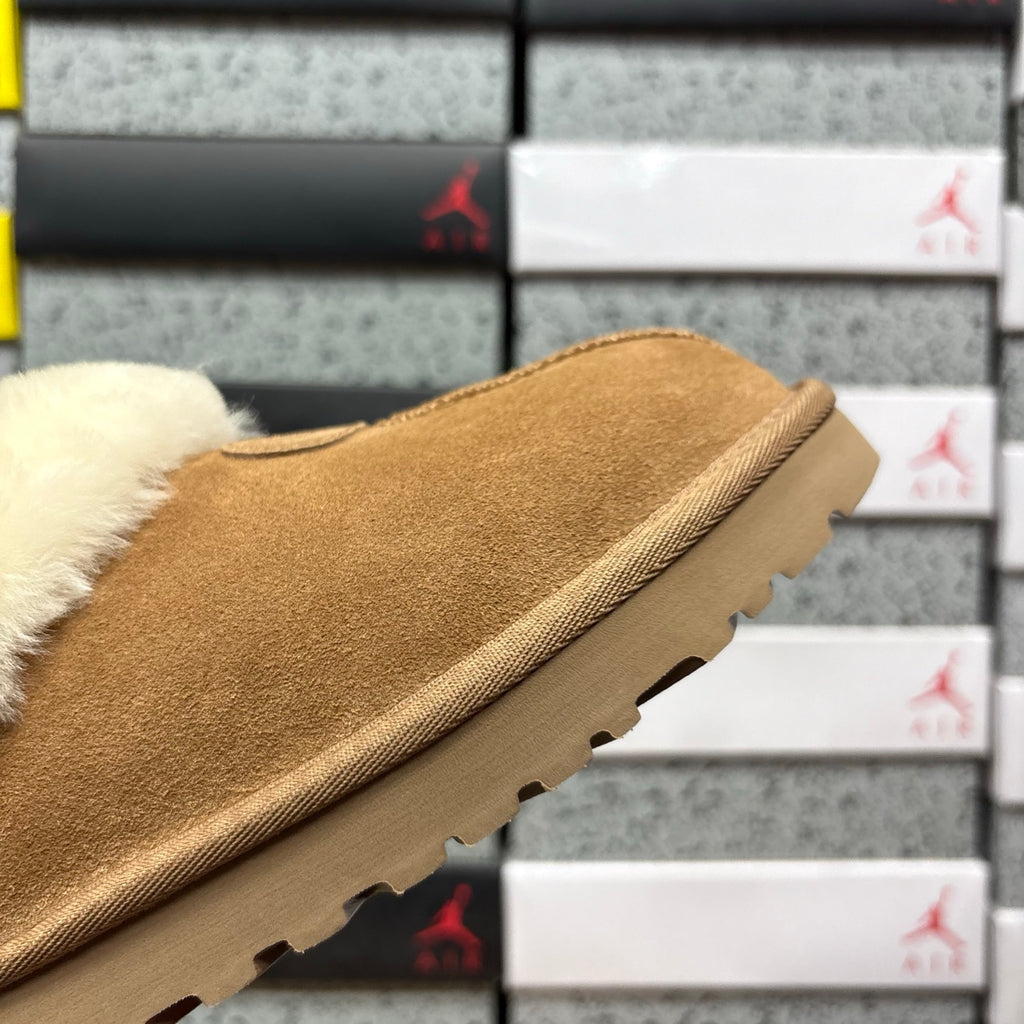 UGG Tazzette Plush-Collar Slip-On Shoes in Chestnut & Cream