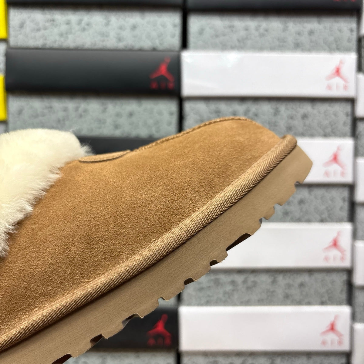 UGG Tazzette Plush-Collar Slip-On Shoes in Chestnut & Cream