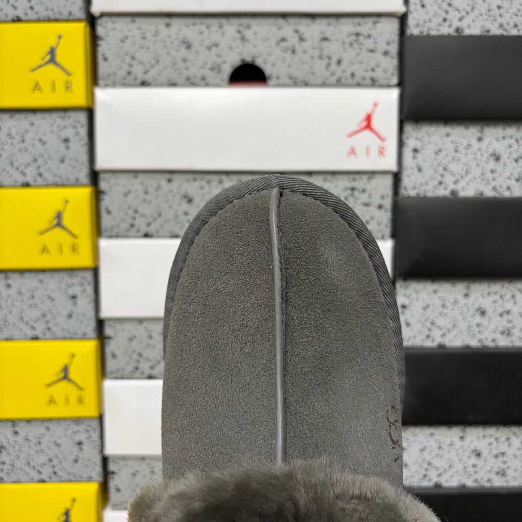 UGG Gray Platform Slippers with Plush Collar – 3 cm