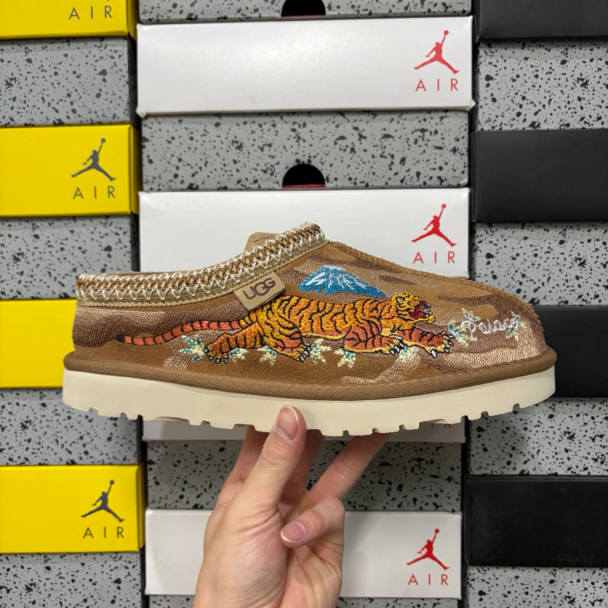 UGG Dragon & Tiger Embroidered Slip-On Shoes in Chestnut – Style 2553