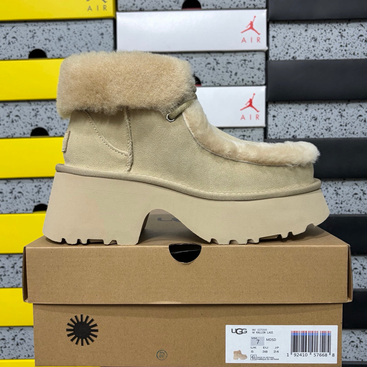 UGG Plush-Trim Platform Ankle Boots in Sand – Style W1171532