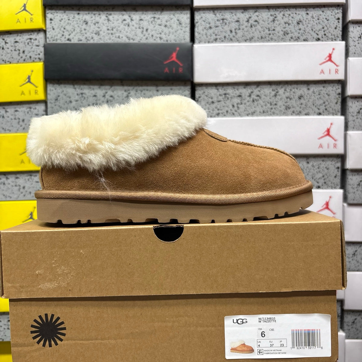 UGG Tazzette Plush-Collar Slip-On Shoes in Chestnut & Cream
