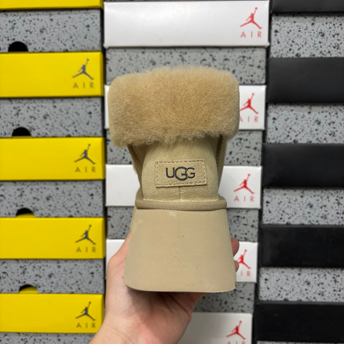 UGG Plush-Trim Platform Ankle Boots in Sand – Style W1171532