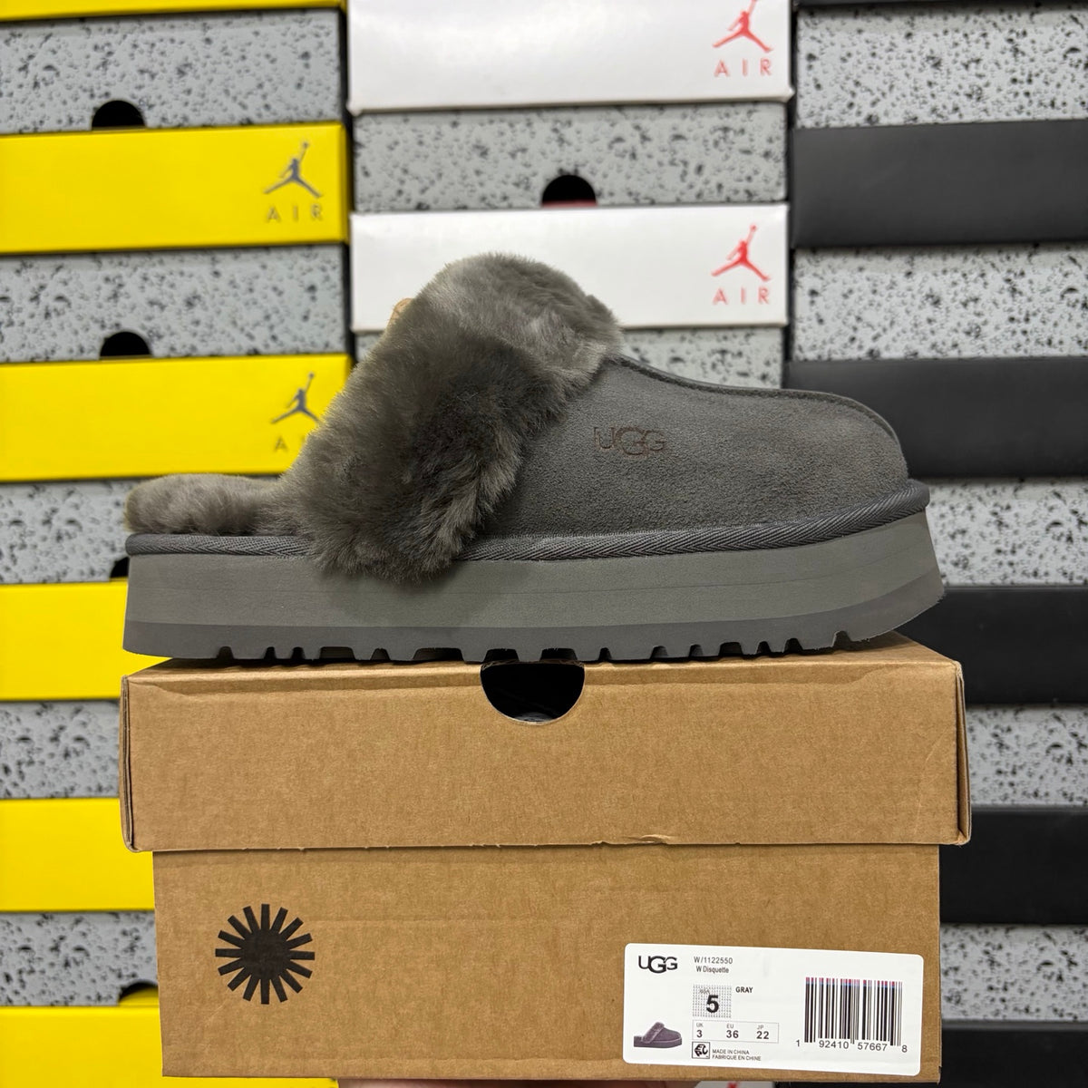 UGG Gray Platform Slippers with Plush Collar – 3 cm