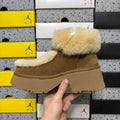 UGG Plush-Trim Platform Lace-Up Boots in Chestnut – Style W1171532