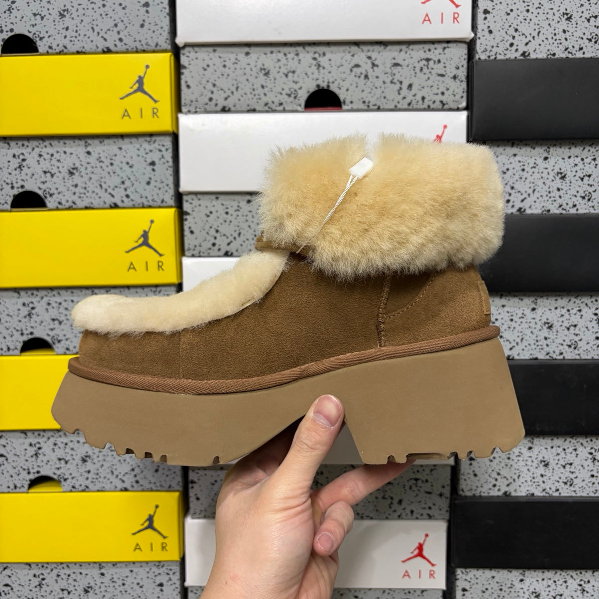 UGG Plush-Trim Platform Lace-Up Boots in Chestnut – Style W1171532