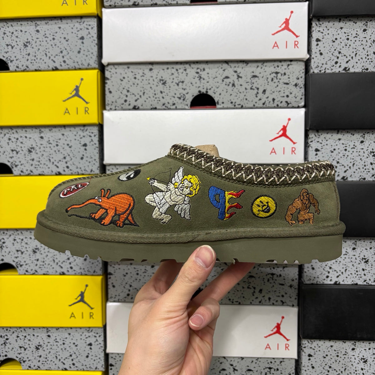 UGG Cartoon-Embroidered Slip-On Shoes in Green – Style 2553