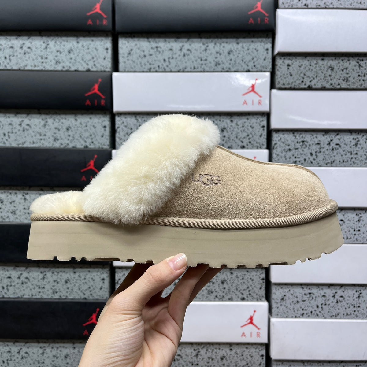 UGG Platform Slippers in Sand & Cream