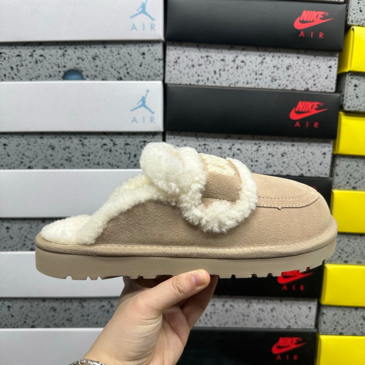UGG Plush-Trim Mule Slippers in Khaki – Style 5095