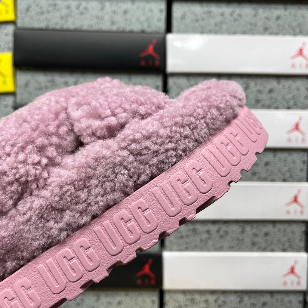 UGG Fluffy Cross-Strap Platform Sandals in Greyish Purple