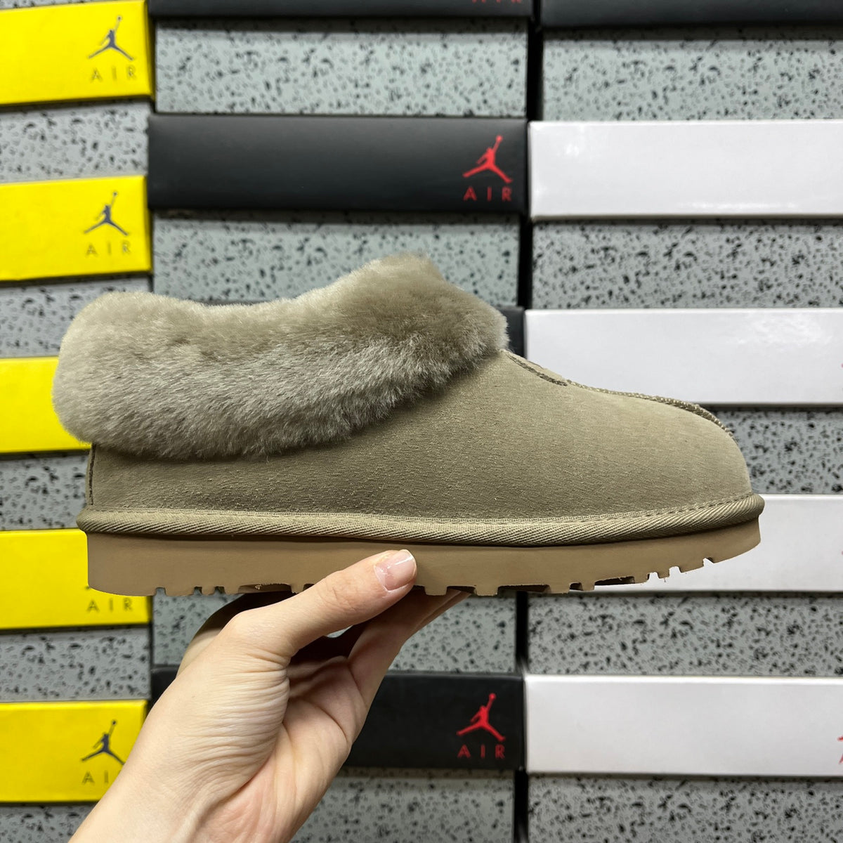 UGG Tazzette Plush-Collar Slip-On Shoes in Antelope Brown