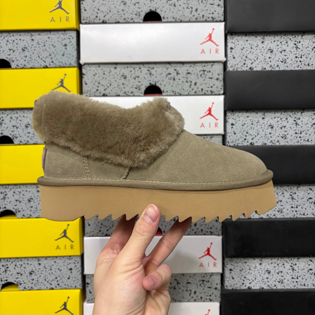 UGG Plush-Collar Platform Ankle Boots in Brown – Style W1166733
