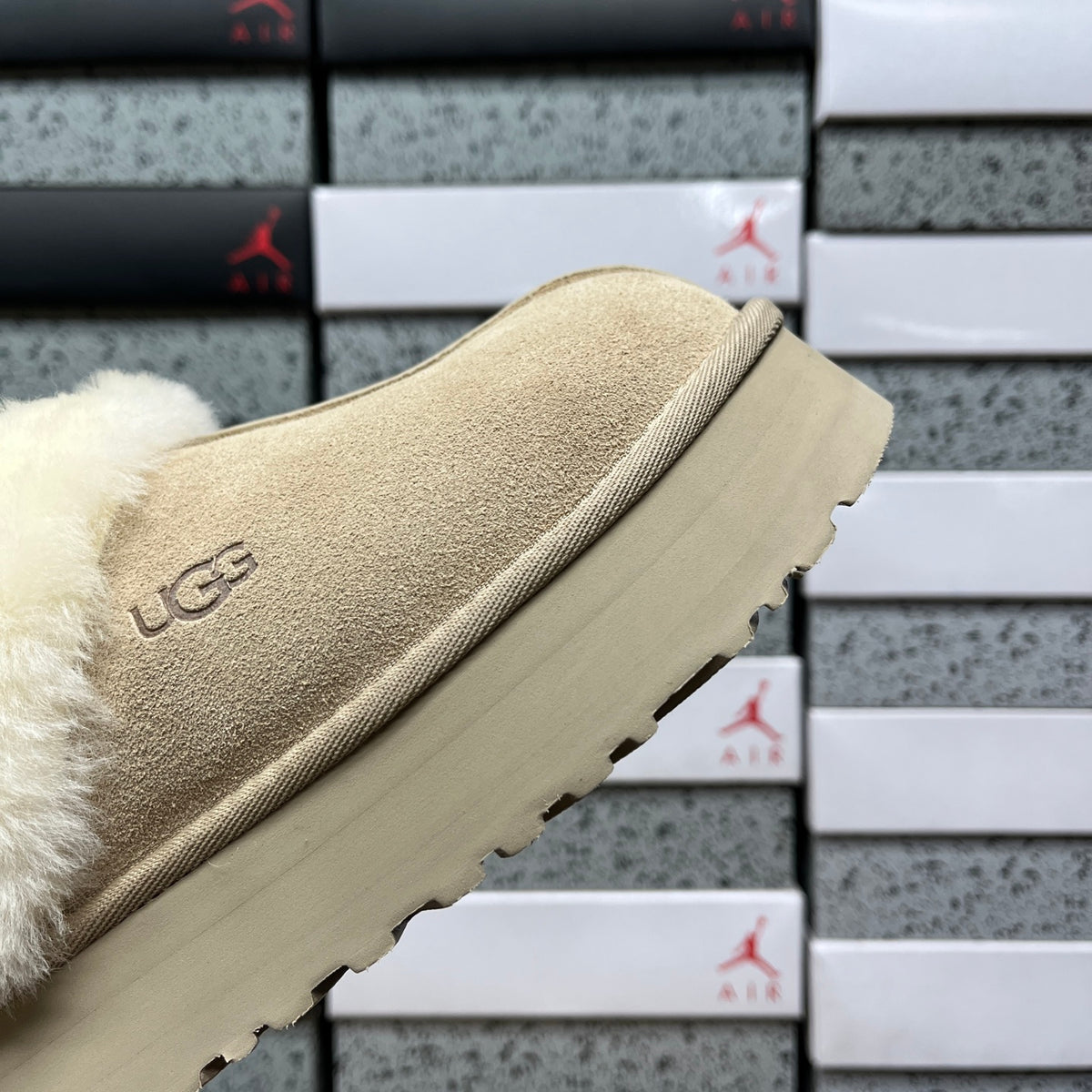 UGG Platform Slippers in Sand & Cream