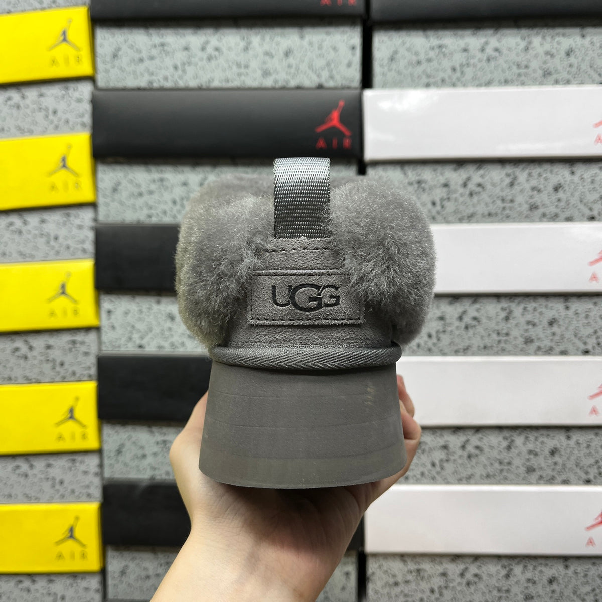 UGG Plush-Collar Platform Ankle Boots in Grey