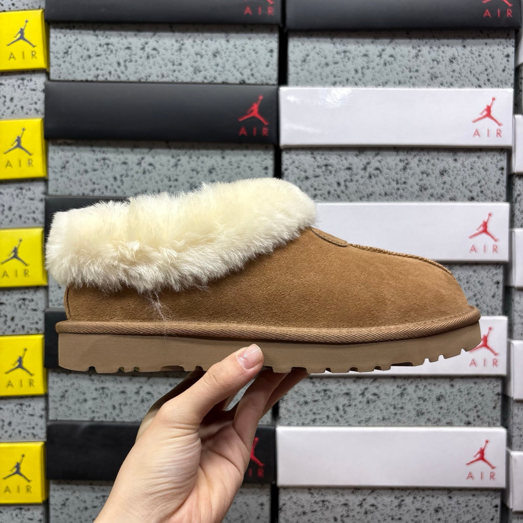 UGG Tazzette Plush-Collar Slip-On Shoes in Chestnut & Cream