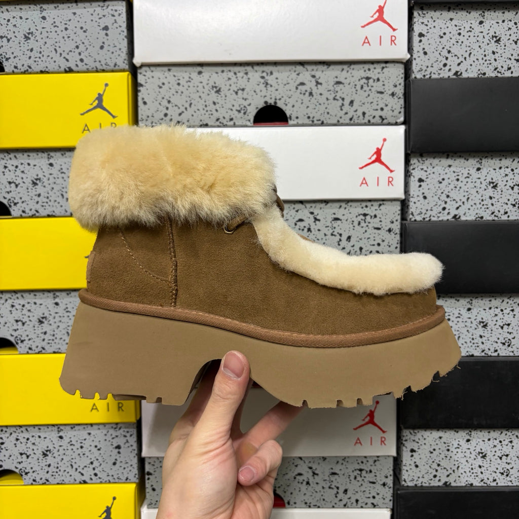 UGG Plush-Trim Platform Lace-Up Boots in Chestnut – Style W1171532