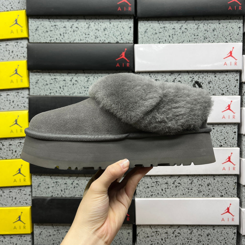 UGG Plush-Collar Platform Ankle Boots in Grey