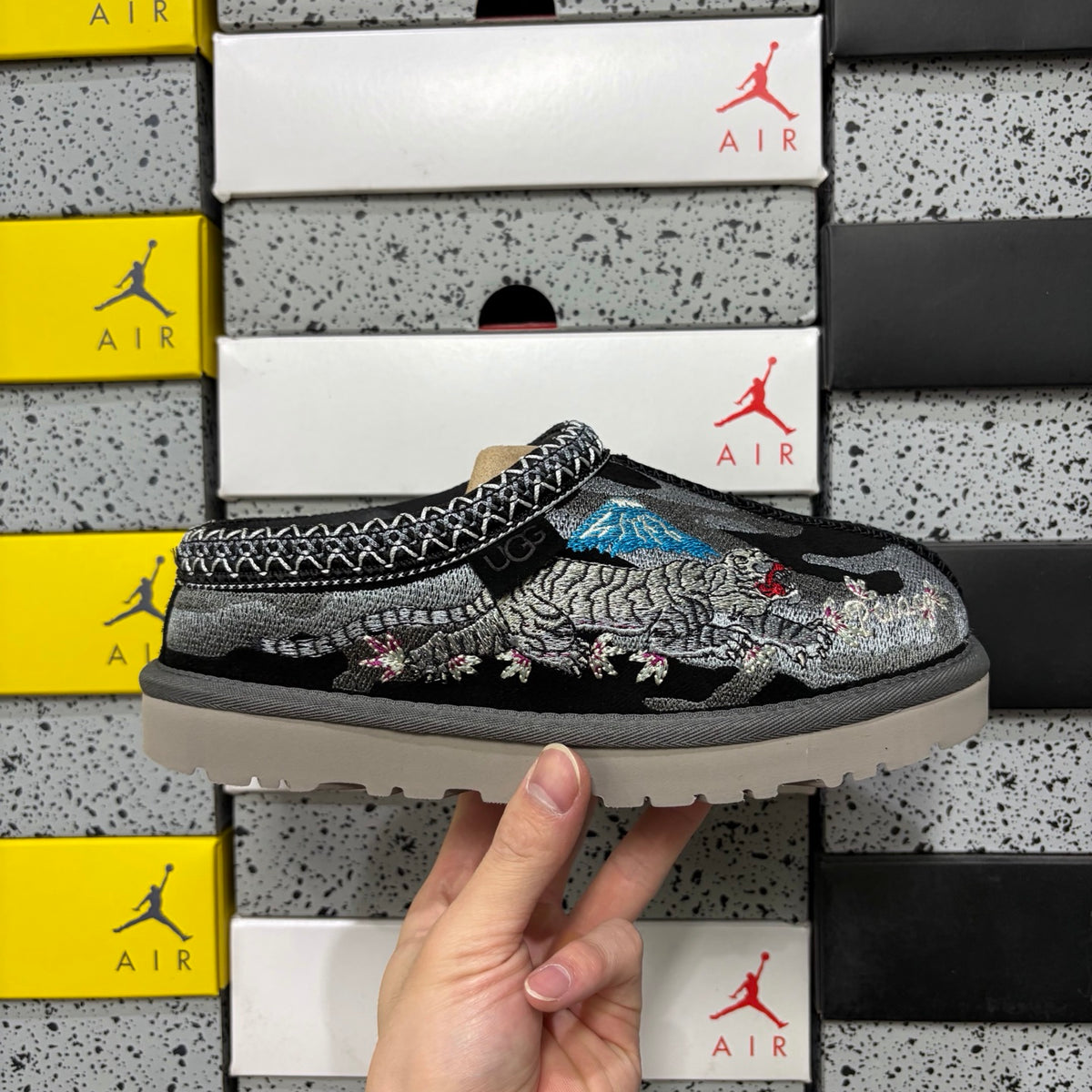 UGG Dragon & Tiger Embroidered Slip-On Shoes in Black – Style 2553