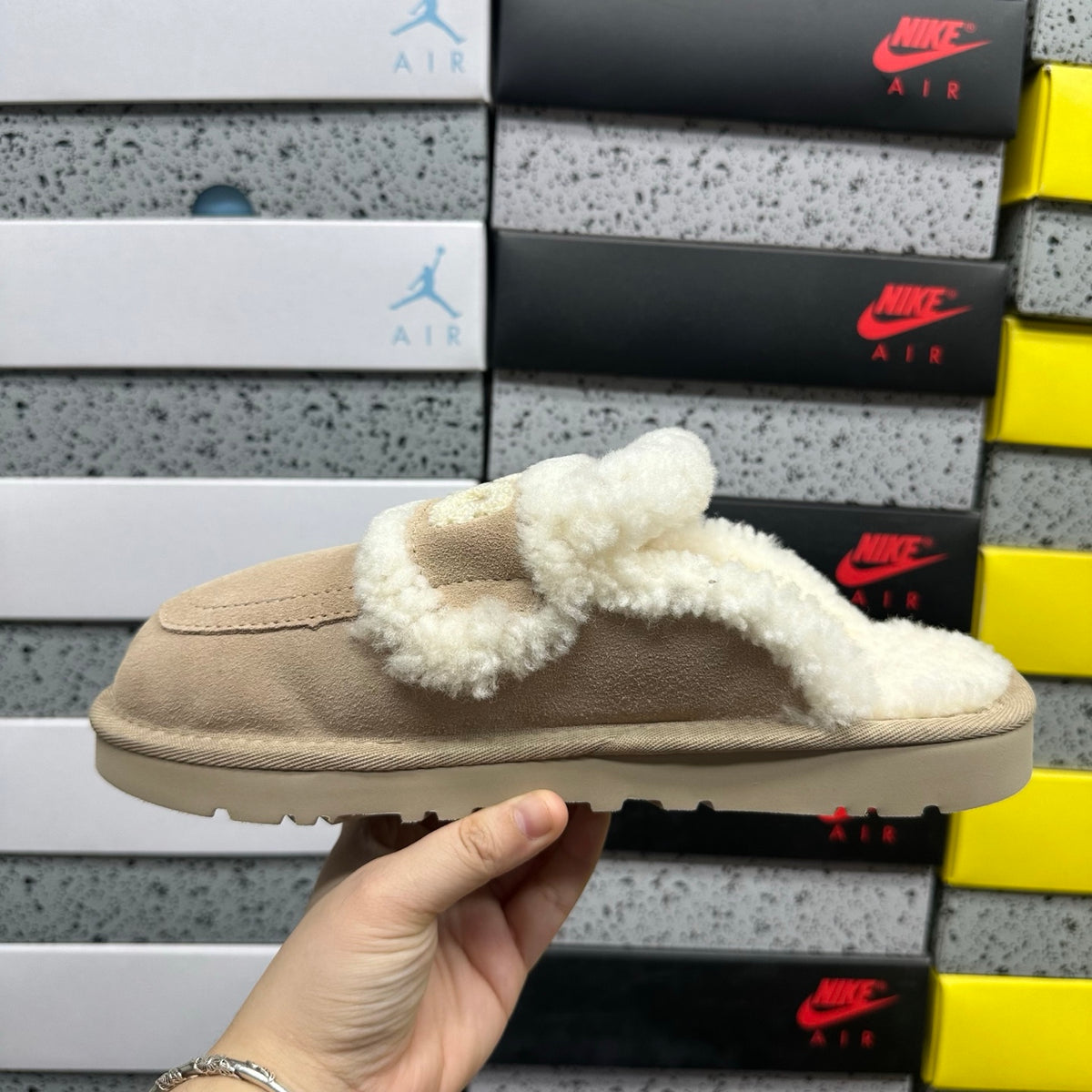 UGG Plush-Trim Mule Slippers in Khaki – Style 5095