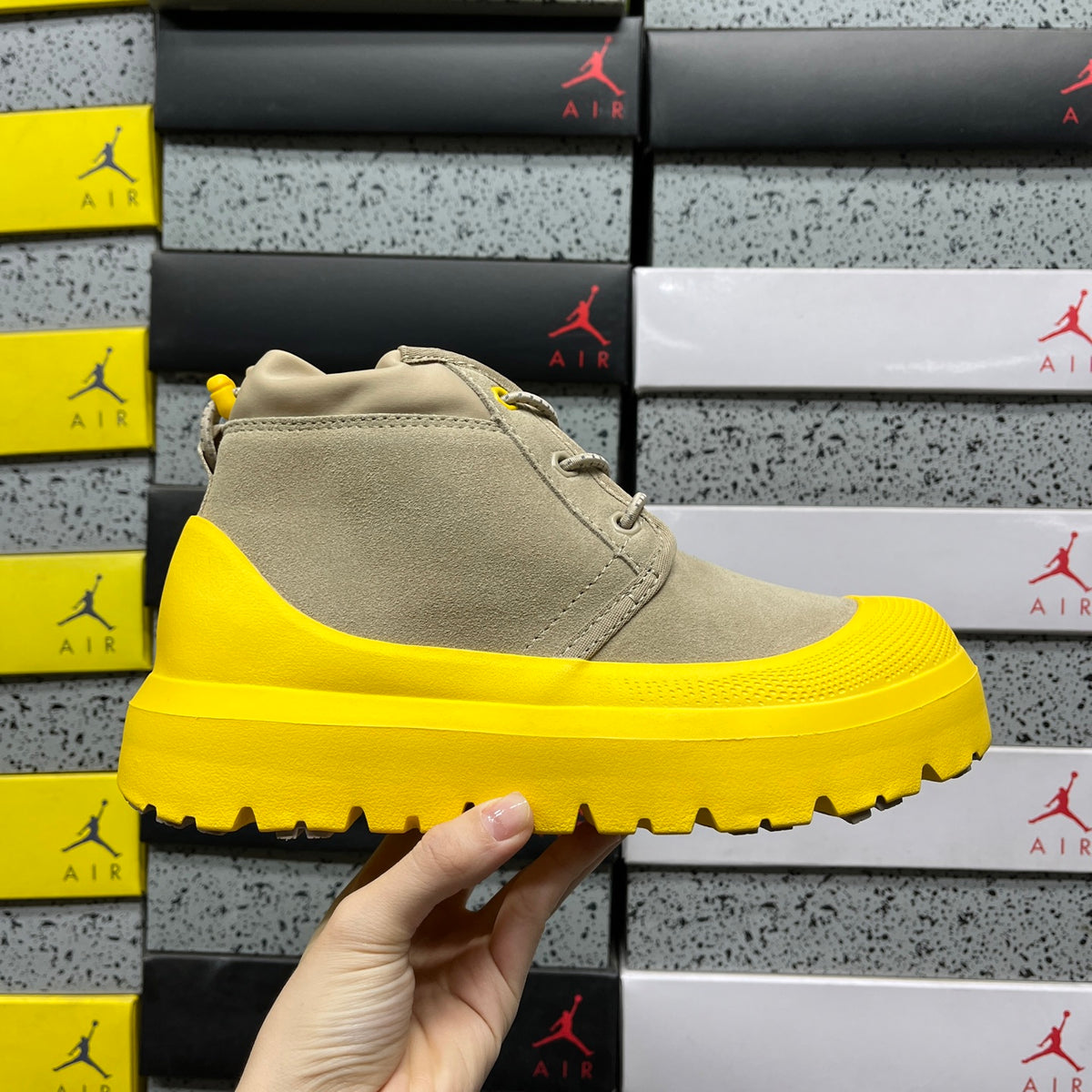 UGG Neumel Chunky-Sole Lace-Up Boots in Beige & Yellow