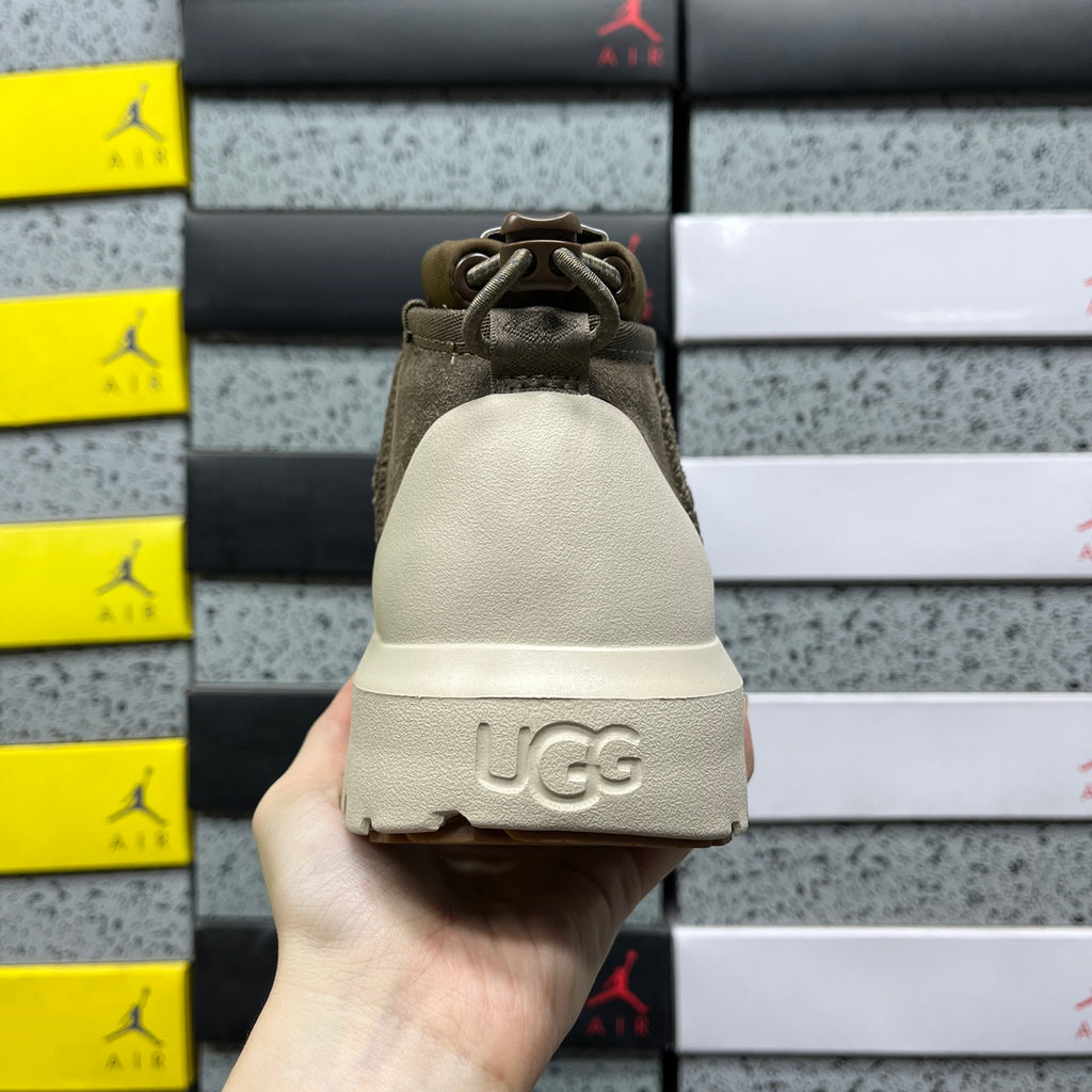 UGG Chunky-Sole Slip-On Ankle Boots in Olive & Cream