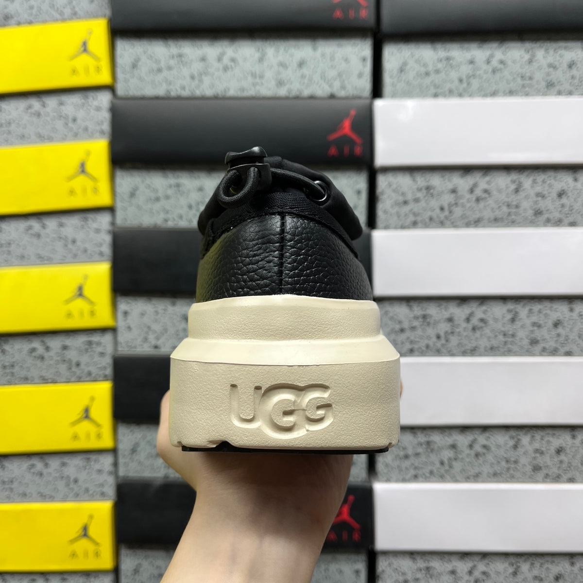 UGG Chunky-Sole Leather Slip-On Shoes in Black & Cream