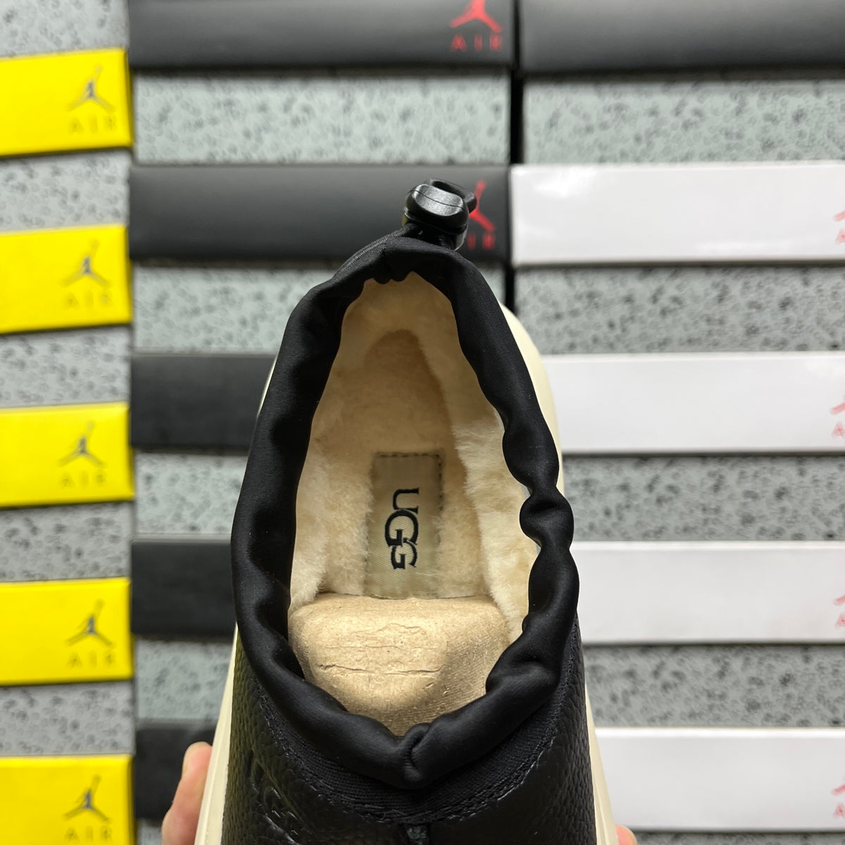 UGG Chunky-Sole Leather Slip-On Shoes in Black & Cream
