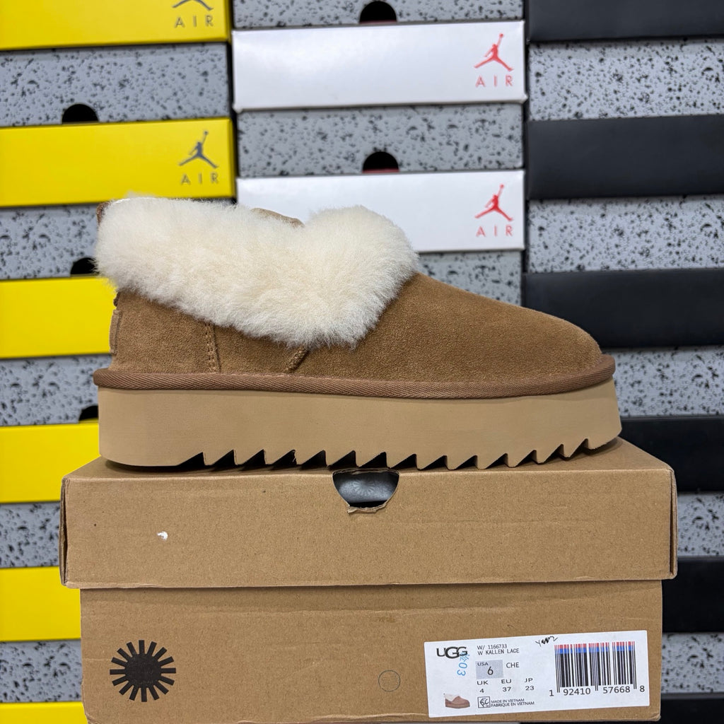 UGG Plush-Collar Platform Ankle Boots in Chestnut – Style W1166733