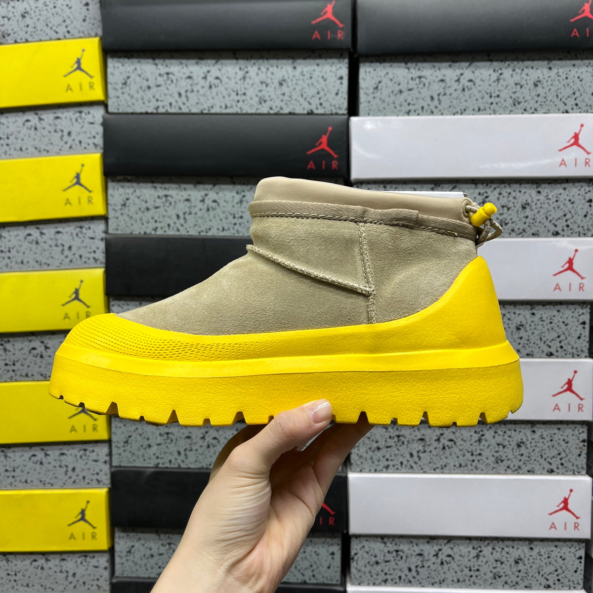 UGG Chunky-Sole Slip-On Ankle Boots in Beige & Yellow