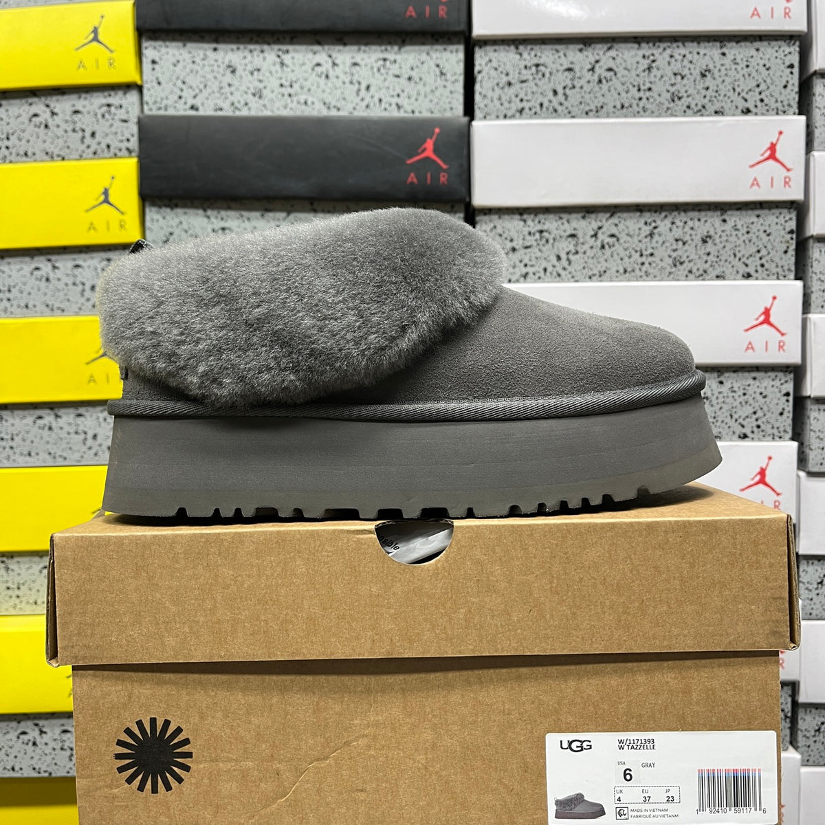 UGG Plush-Collar Platform Ankle Boots in Grey