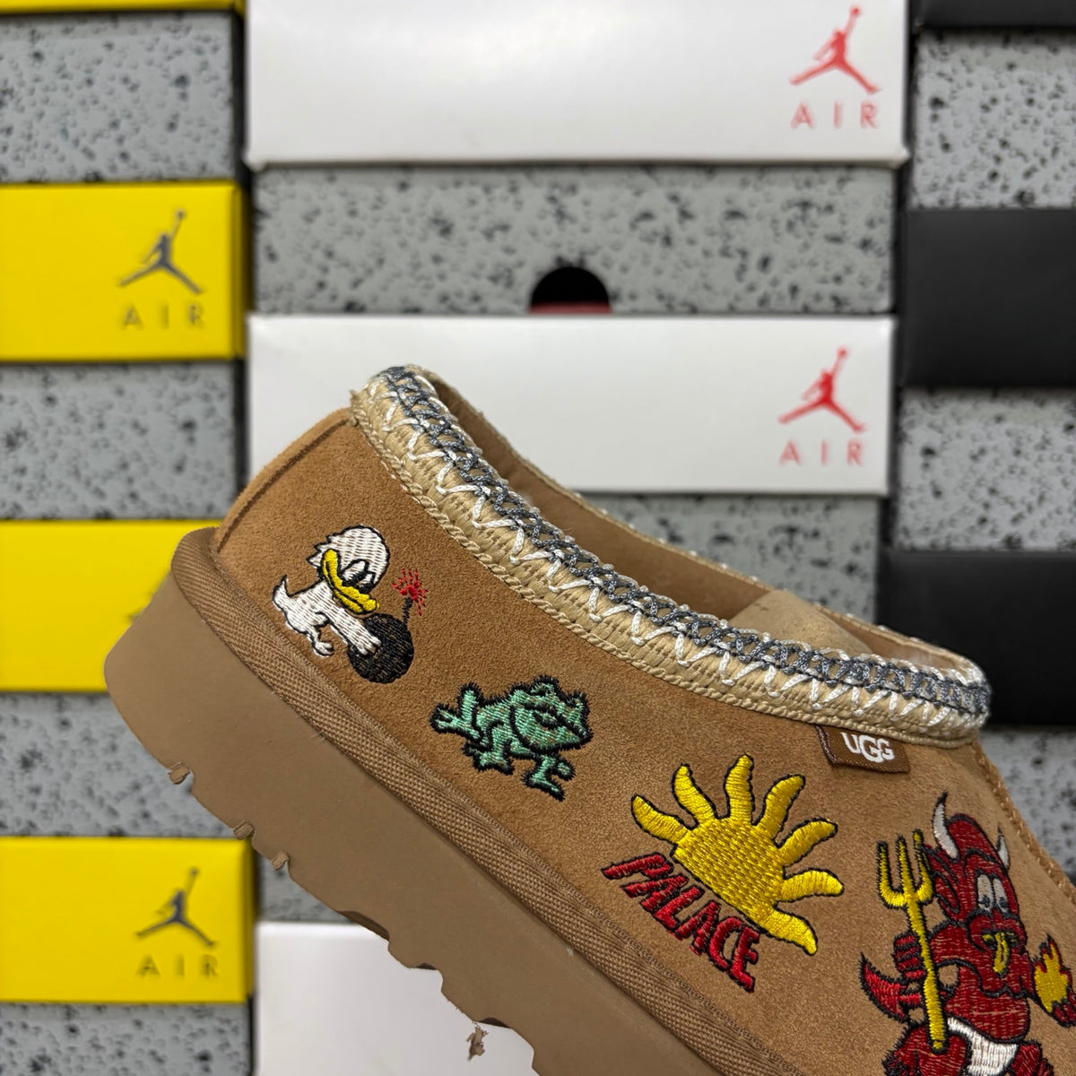 UGG Cartoon-Embroidered Slim-Sole Boots in Chestnut – Style 2553