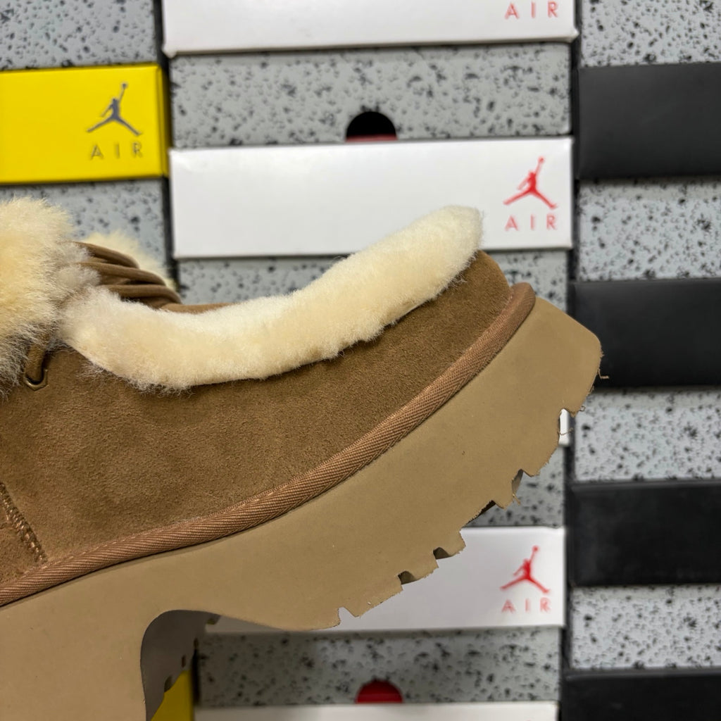 UGG Plush-Trim Platform Lace-Up Boots in Chestnut – Style W1171532