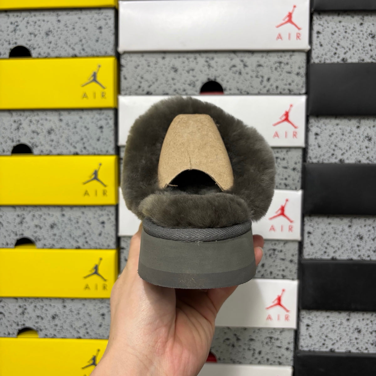 UGG Gray Platform Slippers with Plush Collar – 3 cm