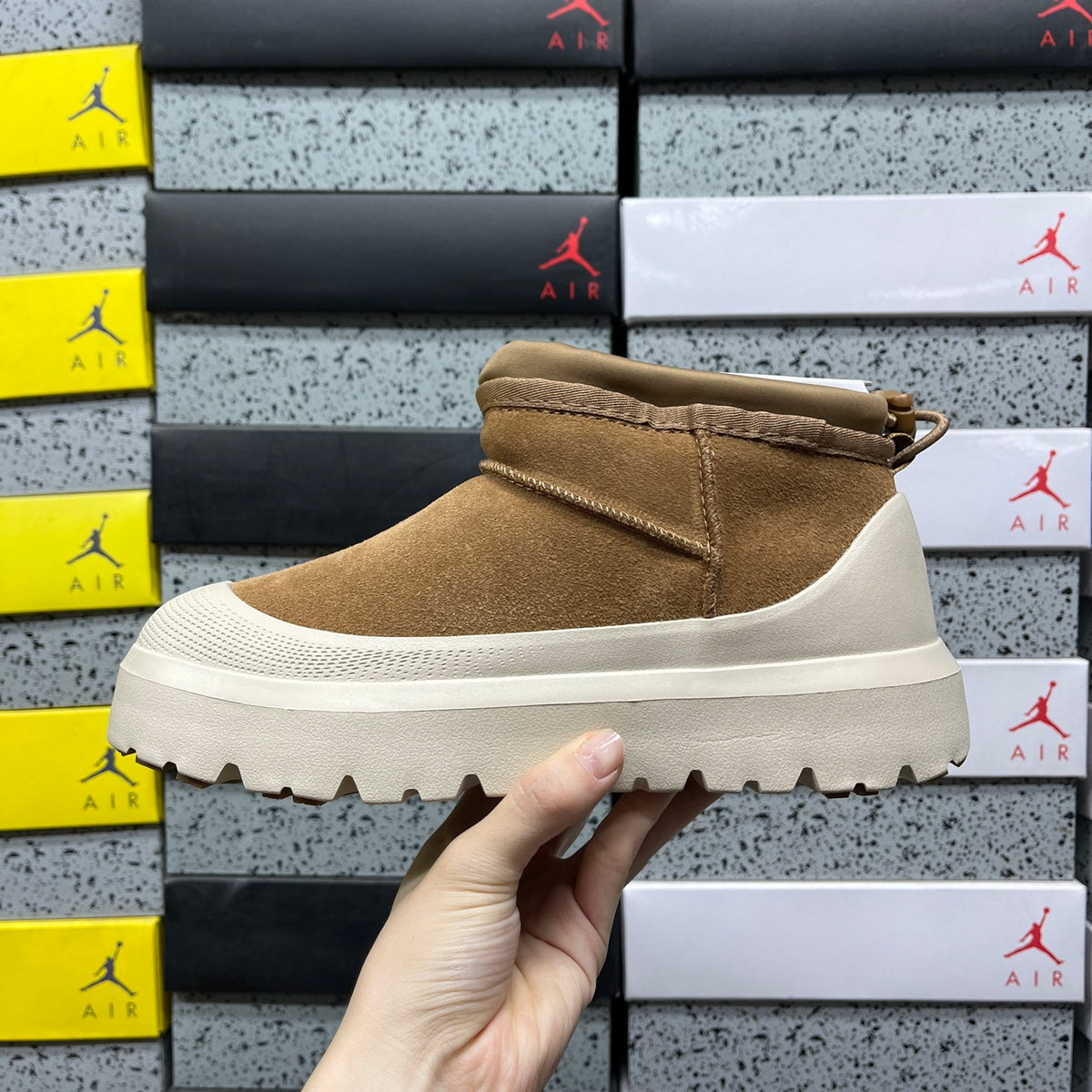 UGG Chunky-Sole Slip-On Ankle Boots in Chestnut & Cream