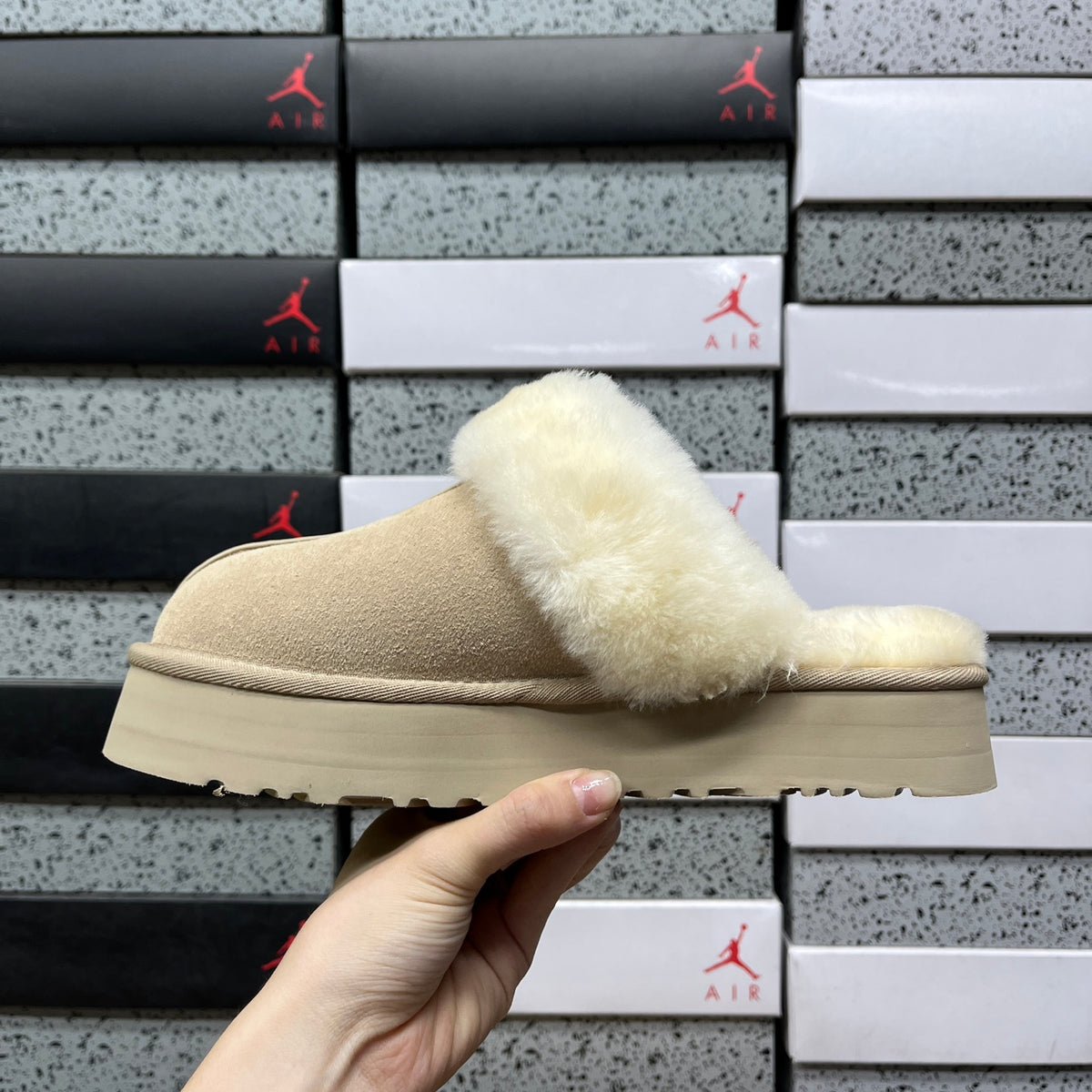 UGG Platform Slippers in Sand & Cream