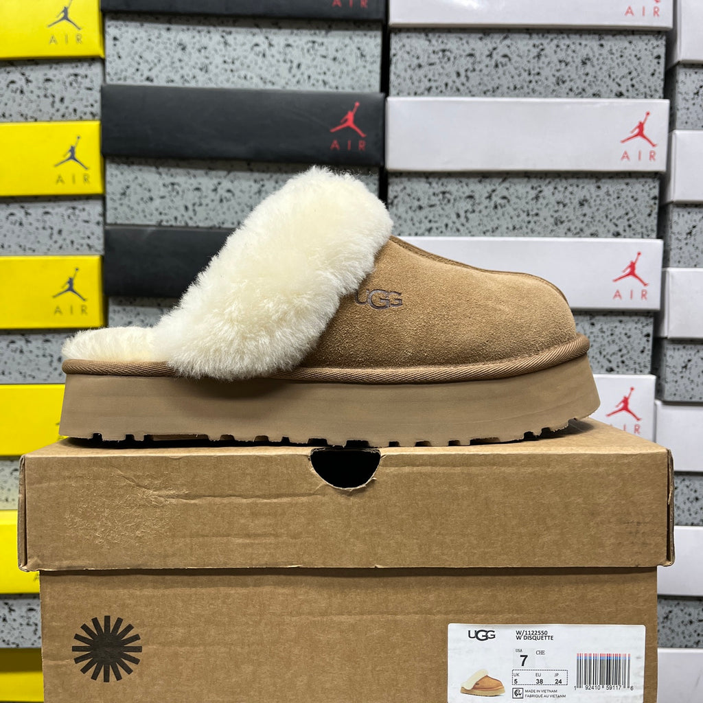 UGG Platform Slippers in Chestnut & Cream