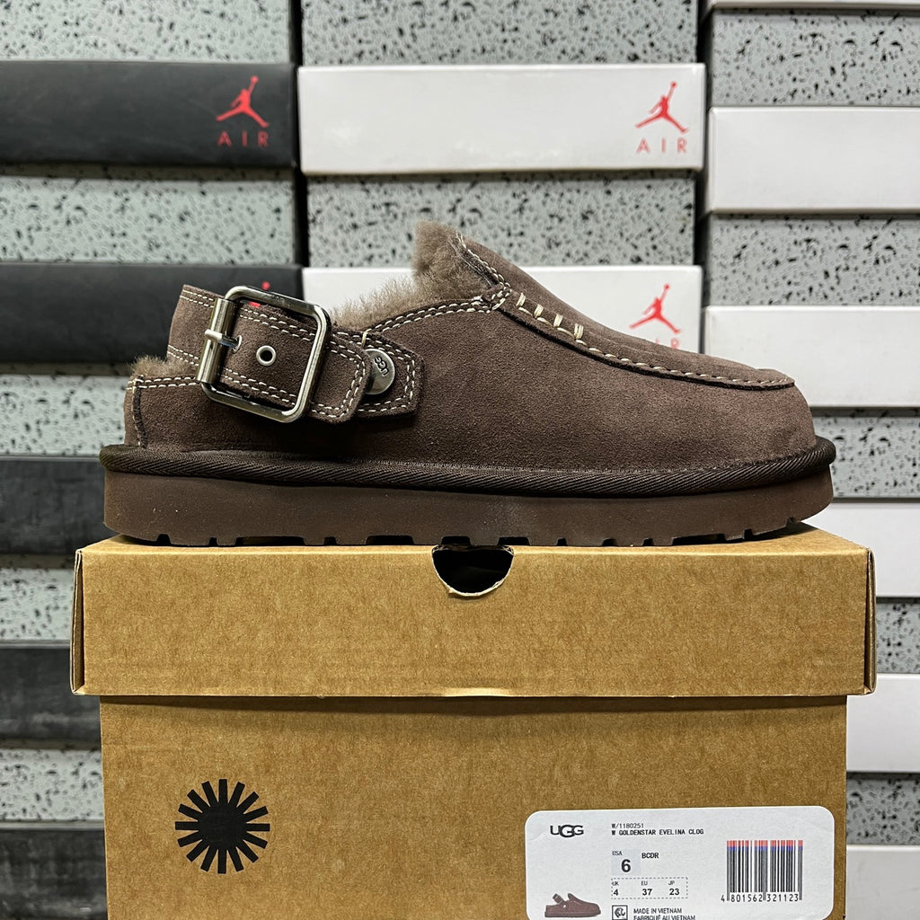 UGG Buckle-Strap Clogs in Dark Brown
