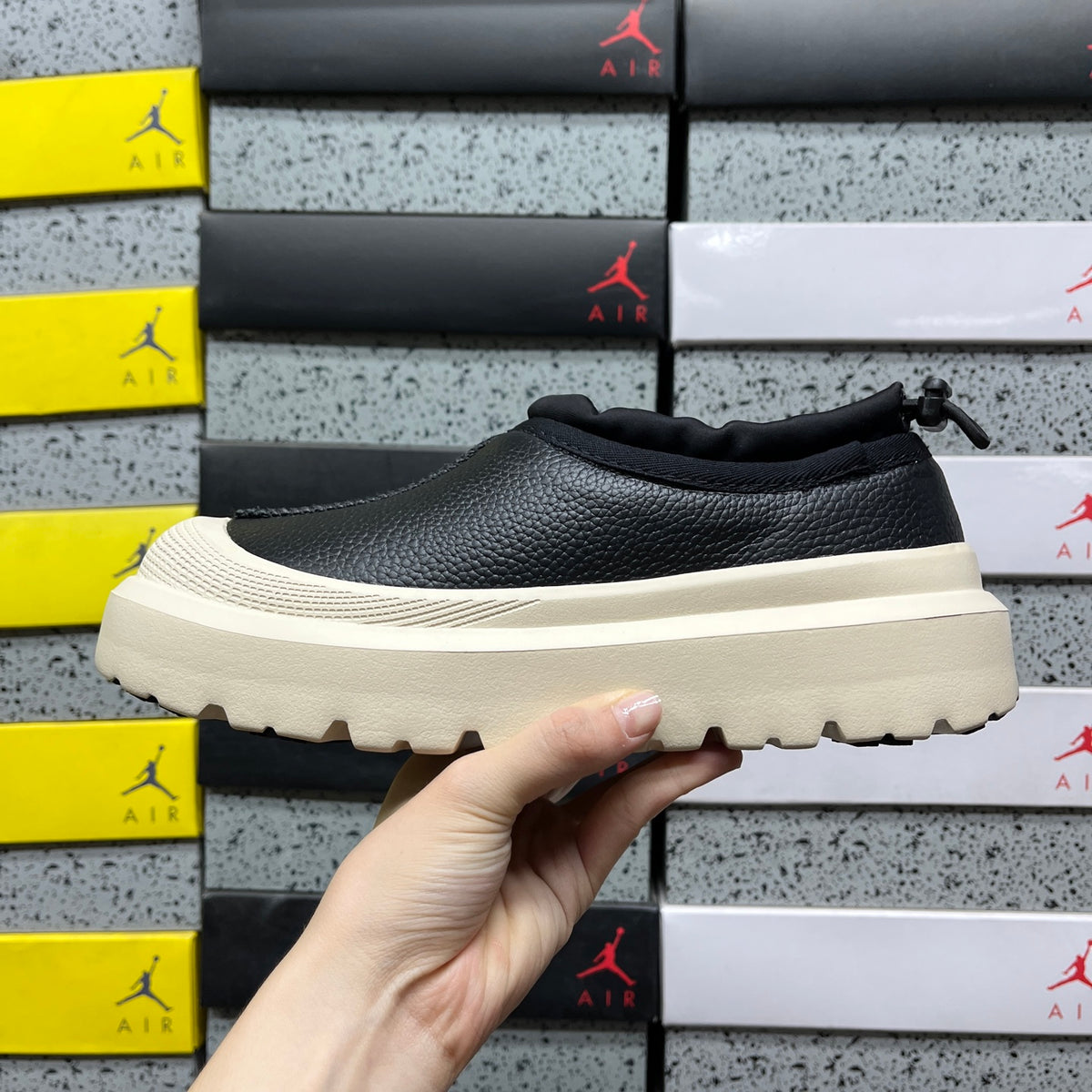 UGG Chunky-Sole Leather Slip-On Shoes in Black & Cream
