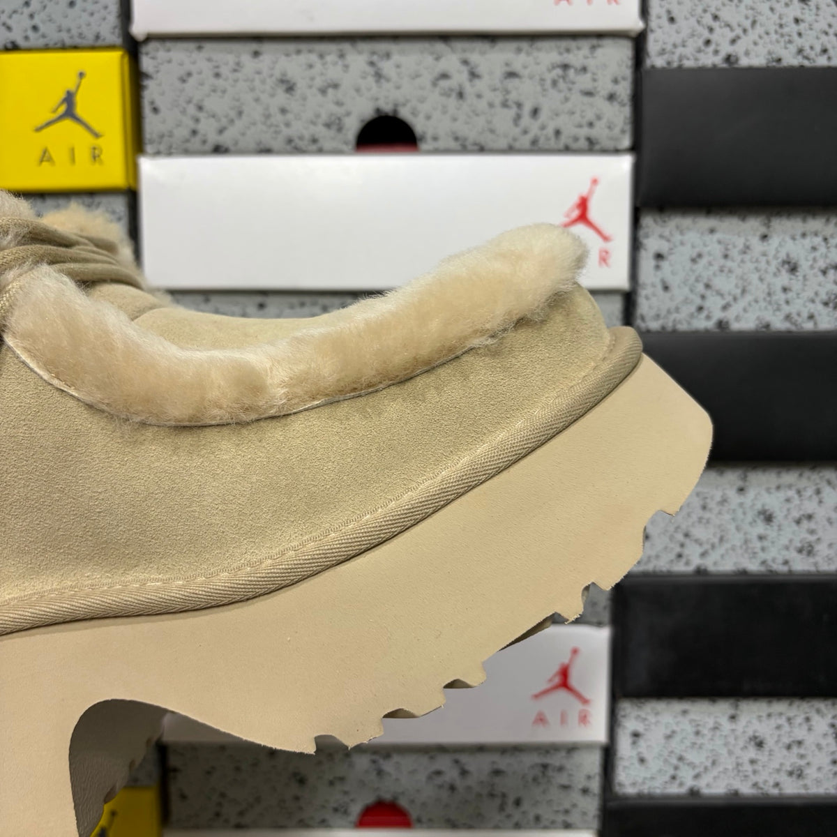 UGG Plush-Trim Platform Ankle Boots in Sand – Style W1171532