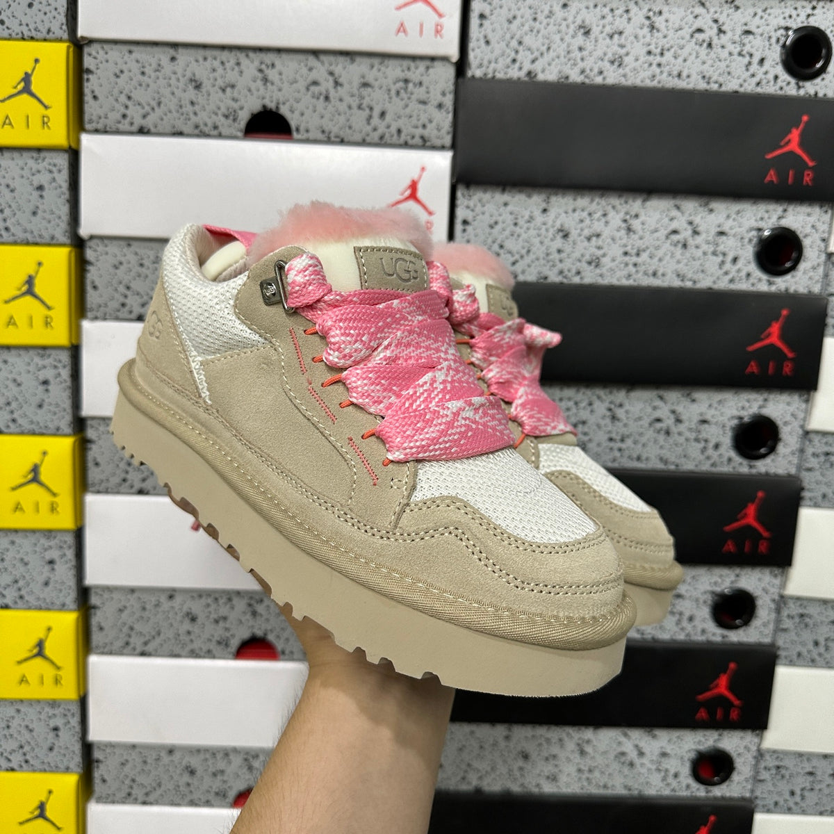 UGG Low-Top Lace-Up Shoes in White & Pink – Style 4032