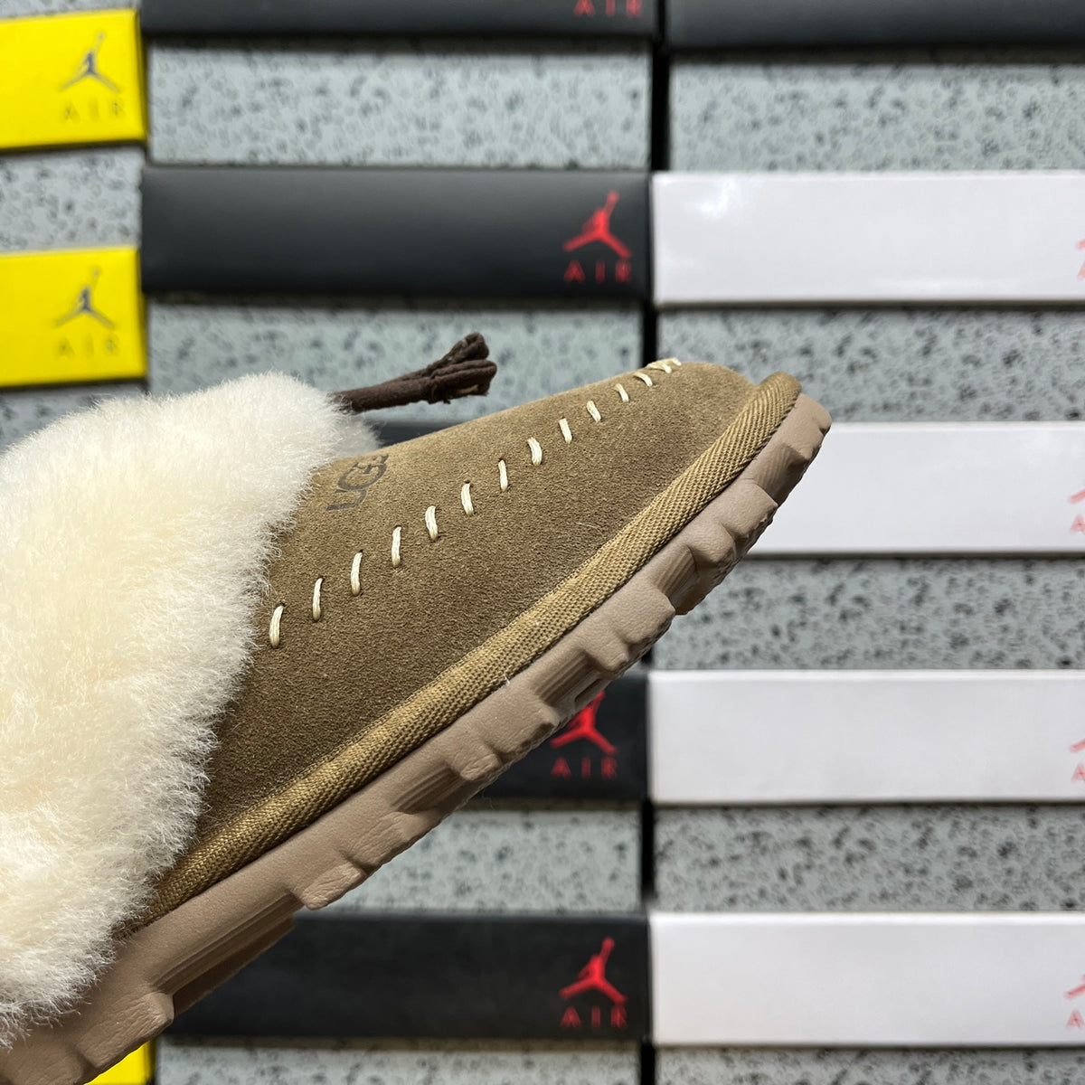 UGG Plush-Collar Slip-On Shoes in Light Bronze & Cream