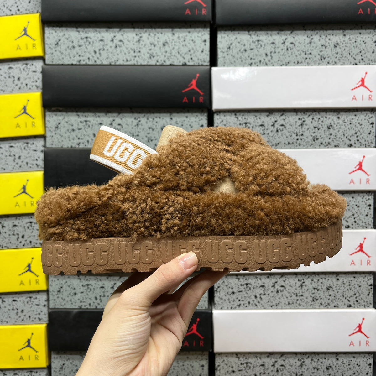 UGG Fluffita Cross-Strap Platform Sandals in Chestnut